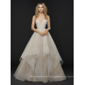 Low Keyhole Back Spaghetti Strap and Cascading Tulle Skirt with Horsehair Trim Wedding Dress